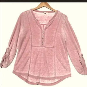 Jane and Delancey shirt - pink soft waffle knit 3/4 sleeve casual top